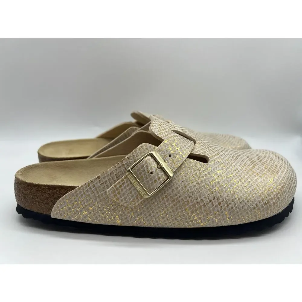Birkenstock Boston Clogs Men's Size 10 Shiny Gold Python Eggshell New